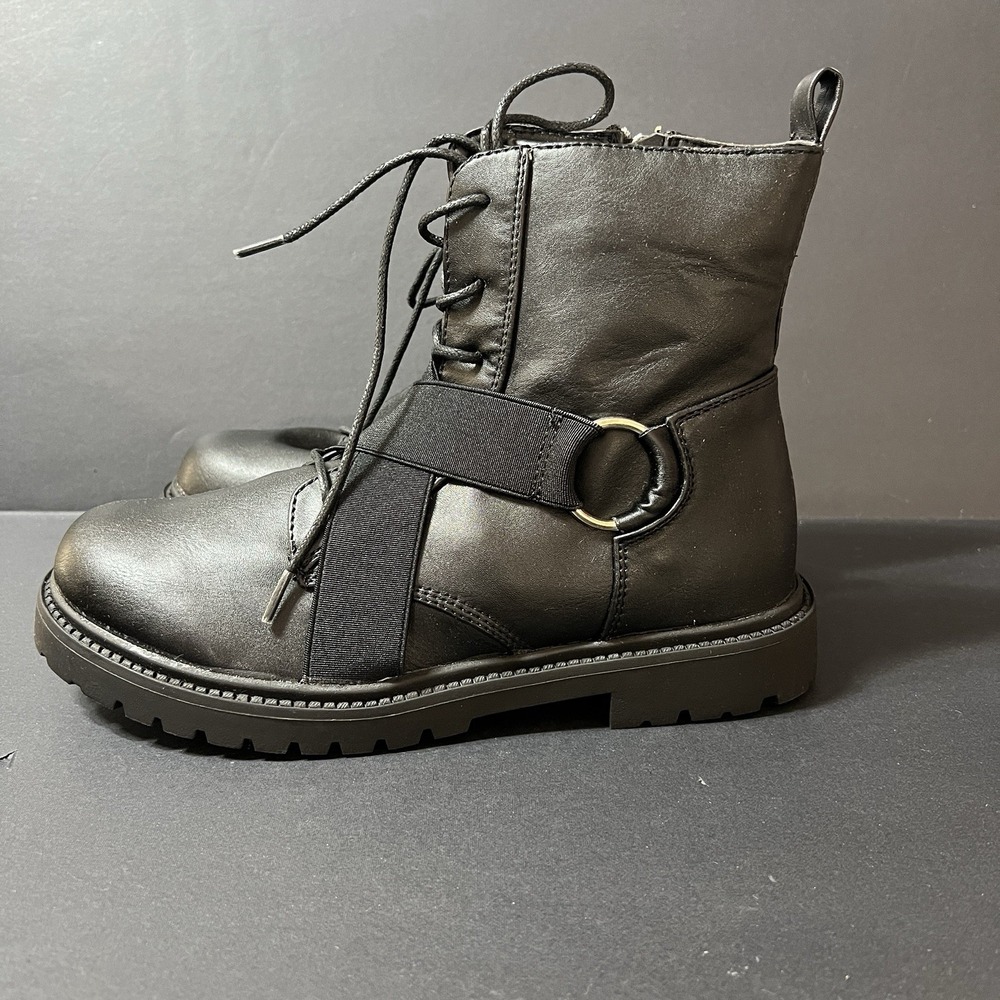Jessica Simpson Lodell Combat Moto Boots Black Buckle Lace Up Ankle Women's 5